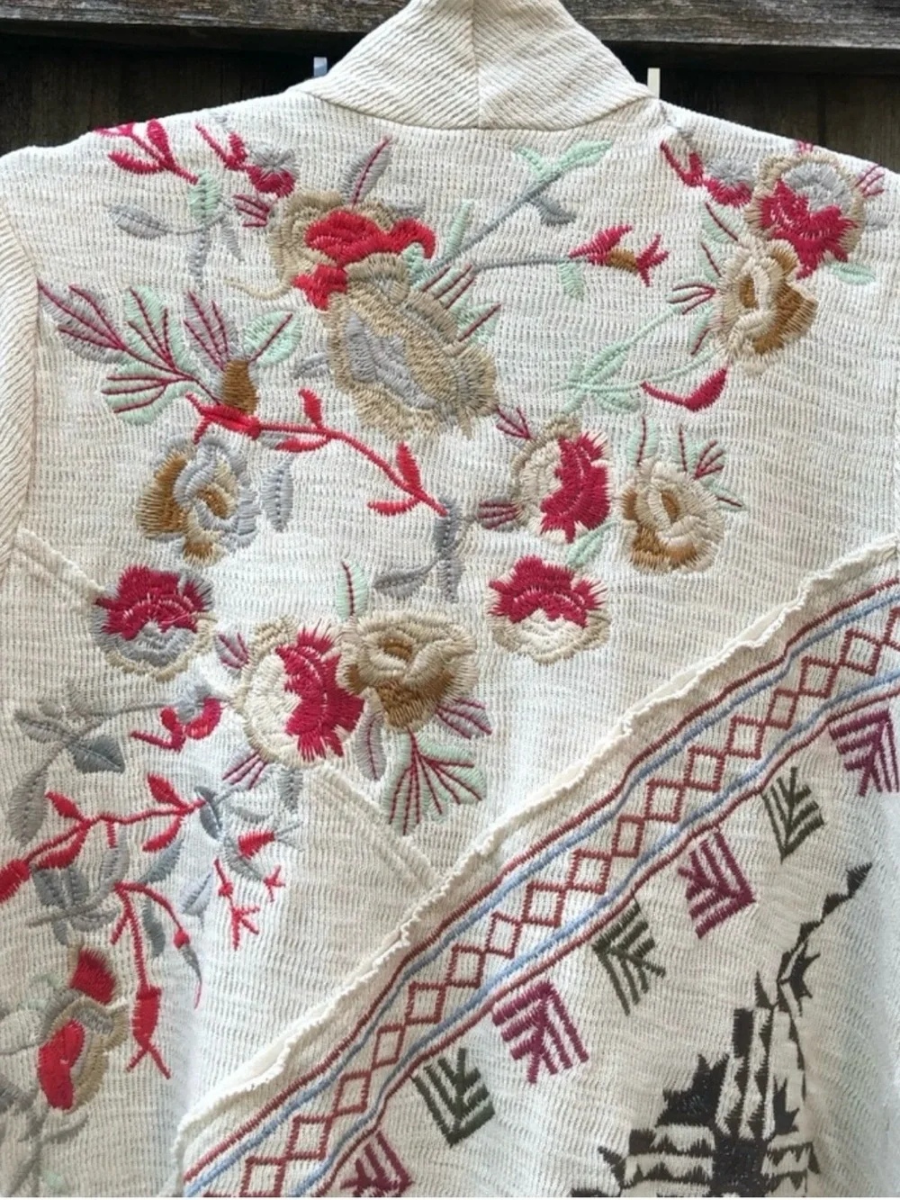 Coldwater Creek Embroidered Cream Open-Front Cardigan